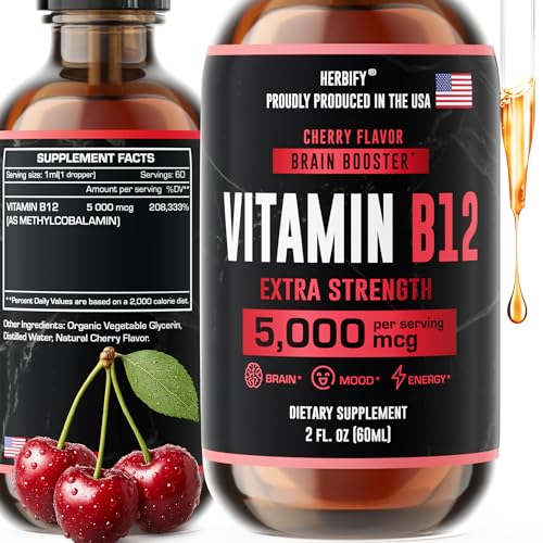HERBIFY Vitamin B12 Methylated Multivitamin Energy Supplements for Women & Men - Liquid B12 Vitamins...