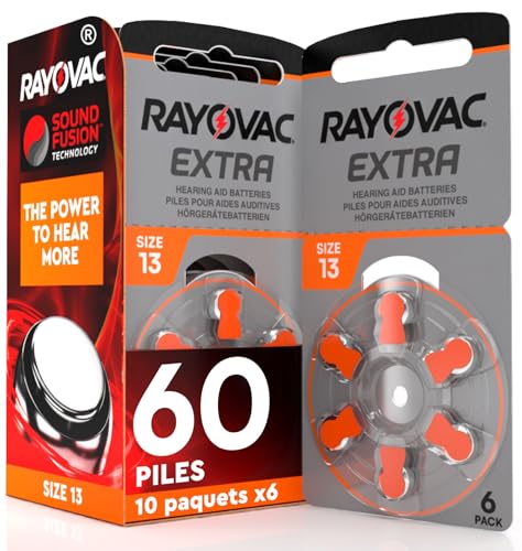 60 Piles pour Appareils Auditifs Rayovac Extra Size 13 Technologie Suond Fusion - 10 Plaquettes de...