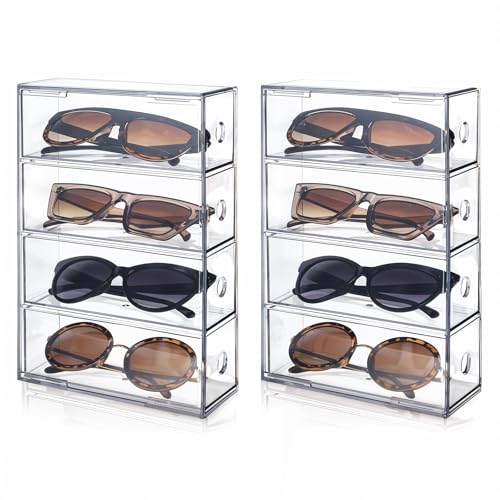 Image of 2 Pieces Acrylic Sunglass Organizer Clear Sunglass Holder with 4 Drawers Glasses Organizer for Women Clear Eyeglass Holder Eyewear Display Case Multiple Pair for Glasses Jewelry Watch Storage