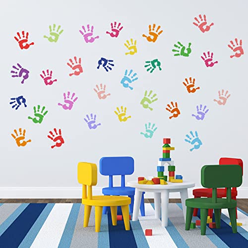 PLIGREAT Colorful Handprints Wall Stickers, Peel and Stick Wall Decals Cute Back to School Art Decor Removable Vinyl Sticker for Nursery Classroom Living Room Bedroom Home