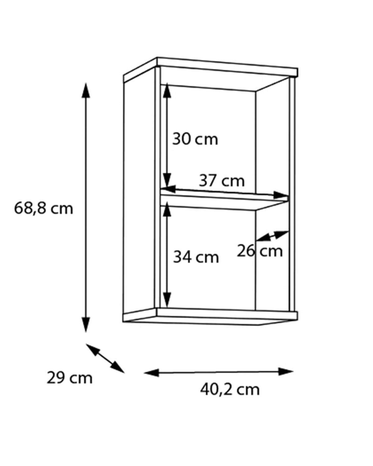Forte VERIS Hängeschrank 40, moderner Badezimmerschrank, 1-türig, Holzwerkstoff, Weiß mit Artisan Eiche Holzdekor, 40,2 cm breit x 68,8 cm hoch x 29 cm tief