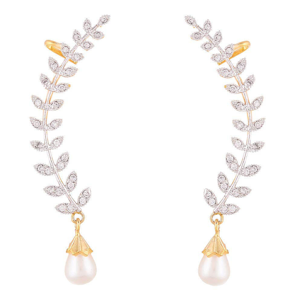 Jewellery Celebrity Inspired Silver Plated Crystal Studded Earcuff Crawler & Drop Earrings for Women and Gifts For Girls