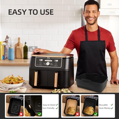 Image of Air Fryer Liners I Round Silicone Basket Baking Tray I Pot with Ear Handles I Nonstick Reusable Heat Resistant I Cooking Oven Insert Accessories (Grey+Grey)