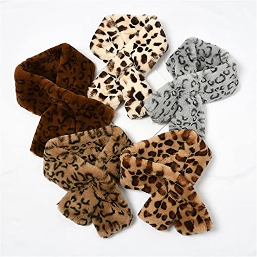 Leopard Fleece Plush Cross Tie Faux Fur Neck Warmer Neck Gaiter Fuzzy Scarf for Girls Boys Outdoor Activity2