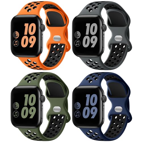 Image of Adorve 4 Pack Breathable Sports Strap Compatible with Apple Watch Straps 44mm 45mm 46mm 49mm 42mm, Soft Silicone Band for iWatch Series 11 10 9 8 7 6 5 4 Ultra SE 3 2 1 for Men & Women