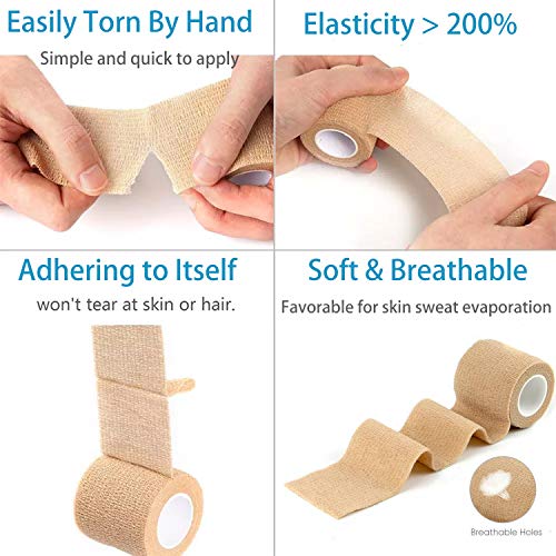 12 Pack Self Adherent Cohesive Bandage Wrap, 2” x 5 Yards, Stretch Self-Adherent Tape - Athletic Elastic Cohesive Bandage - for First Aid Medical, Sports, Ankle, Wrist Sprains - Thumbnail 6