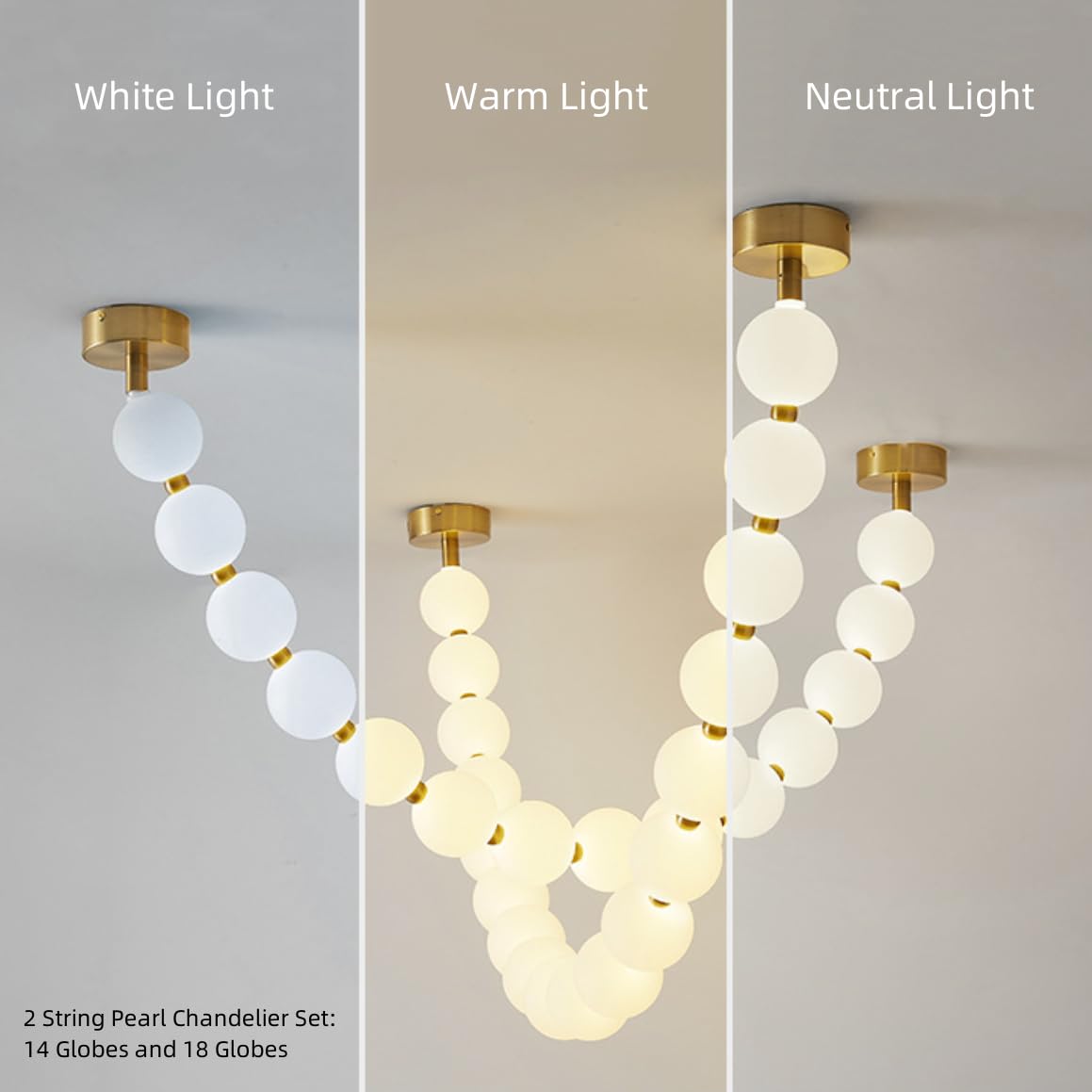 Żyrandol z naszyjnikiem z pereł – akrylowa lampa liniowa w kształcie kuli z oprawą sufitową w stylu mid-century gold do jadalni i przedpokoju