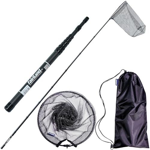 Fairiland Maykay Long Handle Fishing Net with Extendable Carbon Pole and Collapsible Full Metal Hoop Telescopic Rubber Landing Net Up to 11ft (3.45M/11FT)