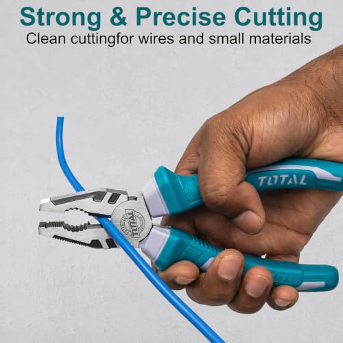Image of TOTAL 8 Inch Combination Plier, 200mm Heavy Duty CR-V Steel Cutting Pliers with Hardened Cutting Edge, Anti-Rust Finish & Comfortable Grip Handle for Gripping, Twisting, Bending & Wire Cutting
