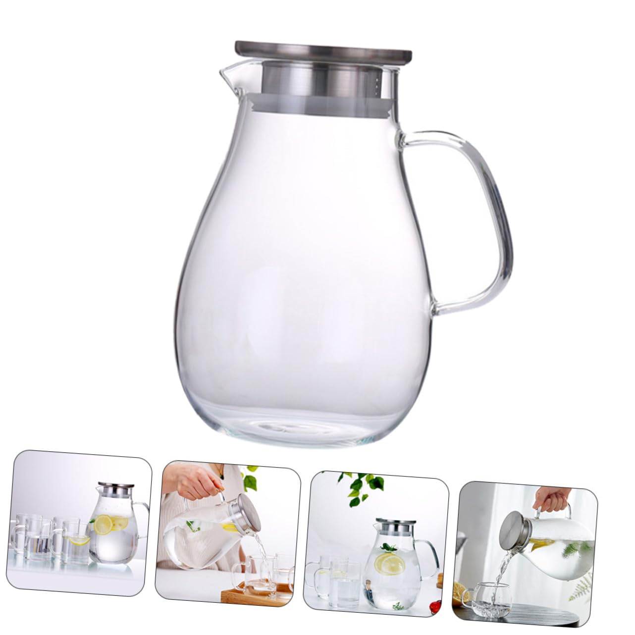 NOLITOY Jarra de Vidrio Grande con Tapa Antigoteo y Diseño Fácil de Usar para Bebidas Frías y Jugos Casa