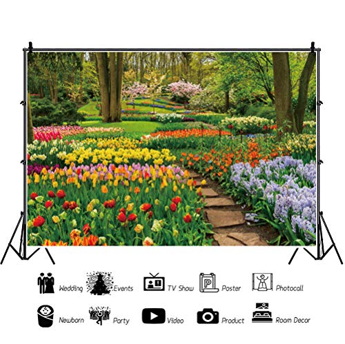 Fondo Fotográfico Vinilo 9x6ft Flores Tulipanes Bosque Primavera miniatura 2