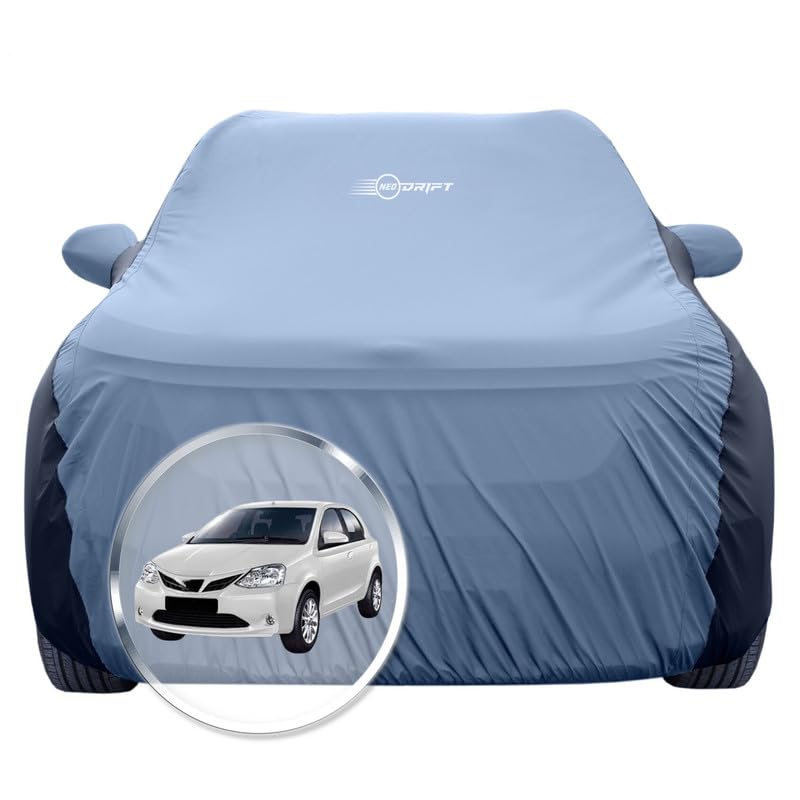 NEODRIFT 'SuperTech' Car Cover for Toyota Etios (100% Water-Resistant, All Weather Protection, Tailored Fit, Multi-Layered & Breathable Fabric) (Colour: L.Blue+Black)