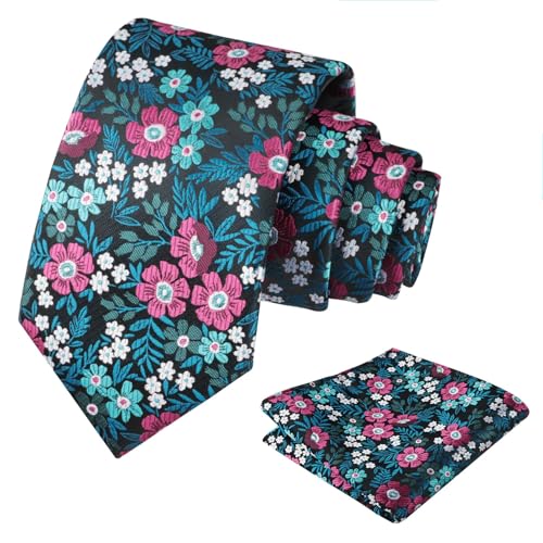 Image of Alizeal Mens 3.15'' Natural Flower Pattern Tie with Floral Pocket Square Set