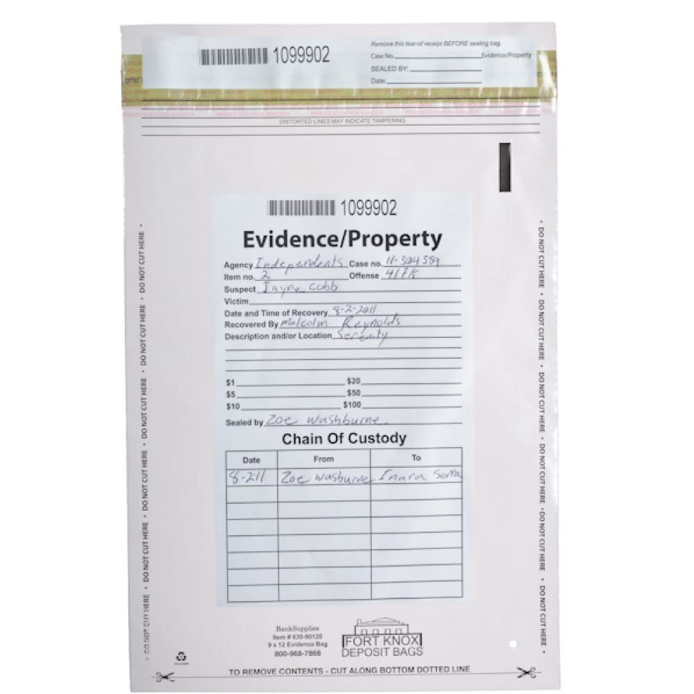 BankSupplies Clear Evidence Bags | Case of 100 | 9W x 12H | Tamper Evident Seal | Write-On Panel for Information | Plastic Safety Security Bag | Serial Numbers & Tear Off