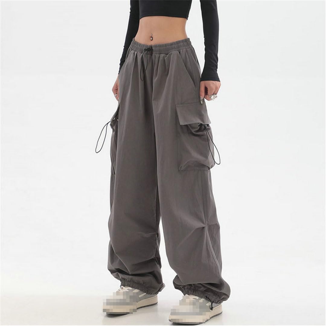 Ownwfeat Pantalon Cargo Femme Poches Oversize Pantalon Taille Élastique Pantalon Large Jambe Baggy