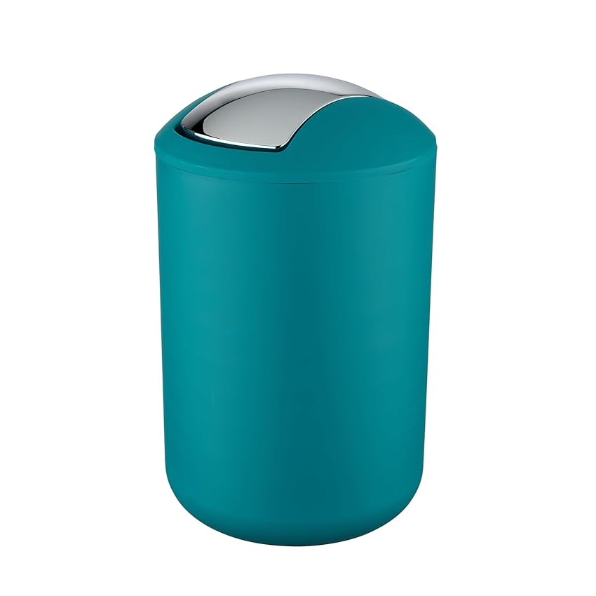 WENKO Portarifiuti con coperchio basculante Brasil L petrolio - infrangibile Capacità: 6.5 l, TPE, 19.5 x 31 x 19.5 cm, Petrolio