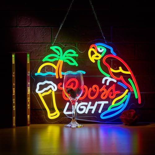 Bar Parrot Crs LIGHT Neon Sign for Beer Palm Tree Wall Dcor Dimmable Switch Neon LED Light up Signs with USB Powered for Home Bedroom Man Cave Art Decor Gift