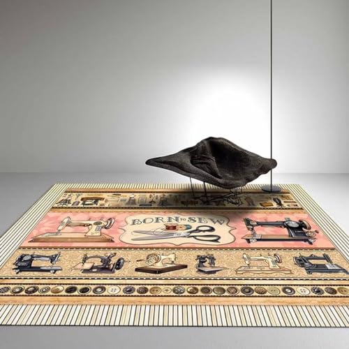 Tapete multicolor area rug con diseño máquina de coser 6'x9' miniatura 2