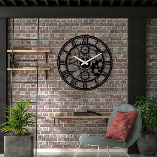 Image of Wall Clock Stylish Metal Analog Wall Clock for Living Room, Bedroom, Office, Kitchen, Home and Hall | Antique Fancy Big Size Modern Wall Watch (Black(DA-205), 60 CM)