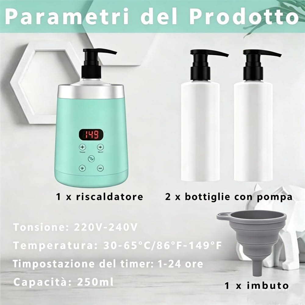 Scaldatore per Olio da Massaggio Verde con due Distributori di Olio Dispenser per Flaconi Spa e Scaldalozioni Display LED Scaldatore per Flaconi di Gel Apparecchio Riscaldante per Saloni