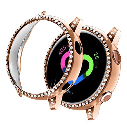 Yolovie Compatible with Samsung Galaxy Watch Active 1 Case 40mm, NOT for Active 2. PC Protective Cover Women Girl Bling Crystal Diamonds Shiny Rhinestone Bumper Watch Cases (Rose Gold)