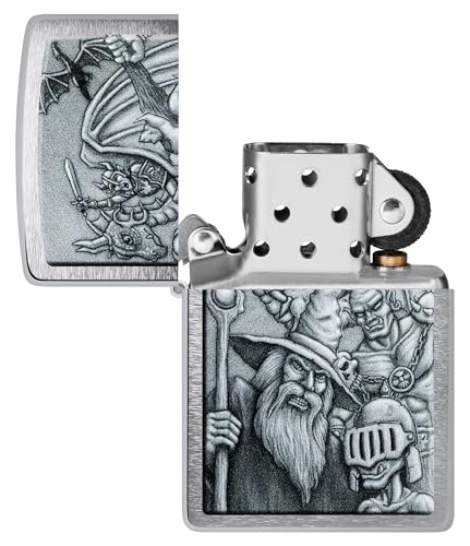 Image of Zippo Mystical Beings Design Brushed Chrome, Windproof Pocket Fuel Refillable Lighter, BIS Certified
