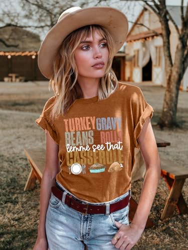 Image of Thanksgiving Shirts Women Turkey Gravy Beans and Rolls Tshirts Funny Turkey Graphic T-Shirt Family Thanksgiving Tops