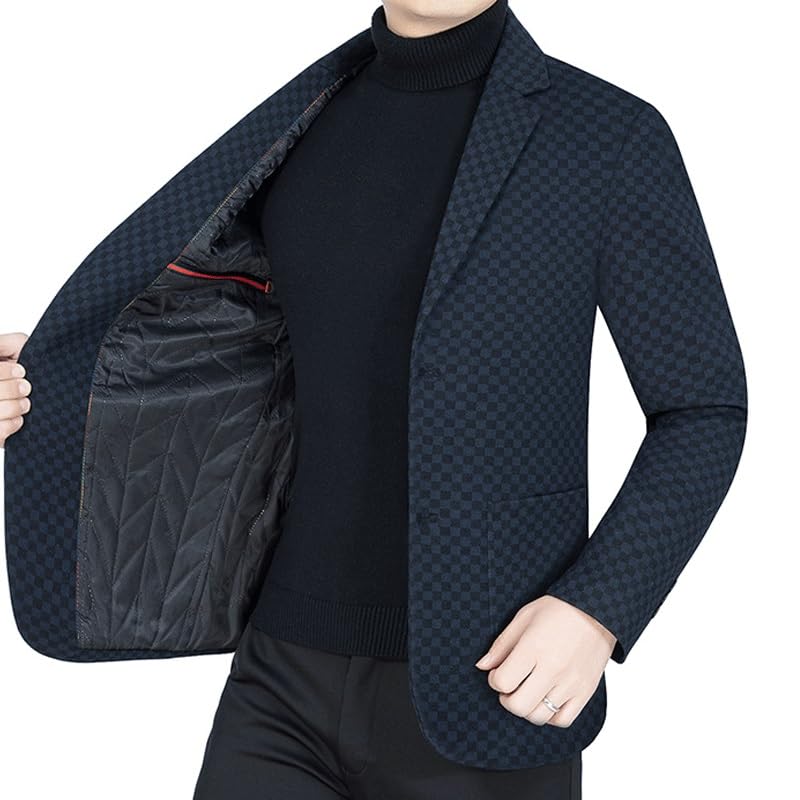 Men's Blue Plaid Casual Blazers Jacket Two Button Suit Jackets Lightweight Knit Sport Coat2