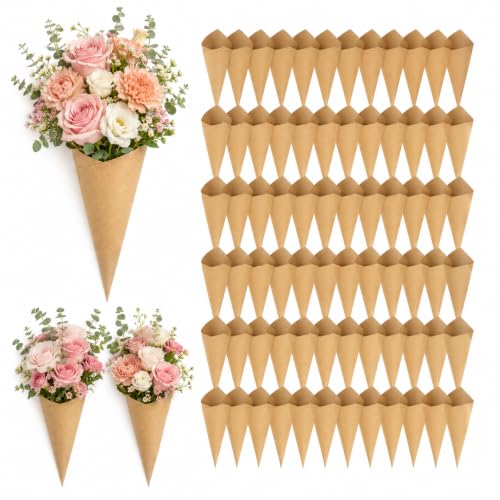 Image of Gadpiparty 120pcs Paper Conesfor Flower Petals, for Wedding Confetti Flower Paper Cones Party Favor Holders, Small Bouquets Candy and Petal