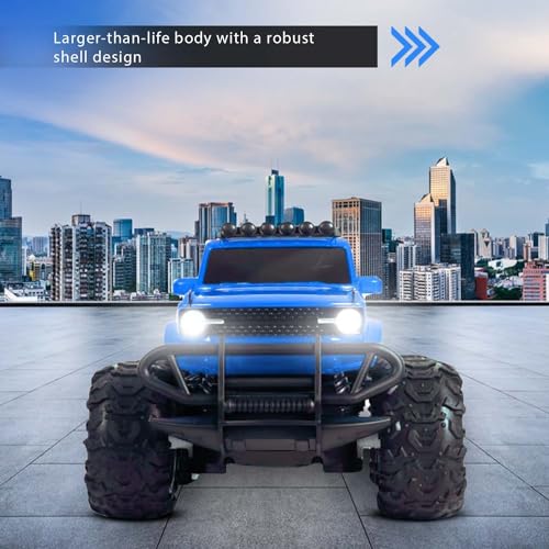 Image of popsugar Off Roader Rechargeable Remote Control Car | RC Car Monster Truck | 4 Headlight Modes | Lithium Battery | C-Type Charging | 2.4GHz Remote Controller | Made in India, Blue