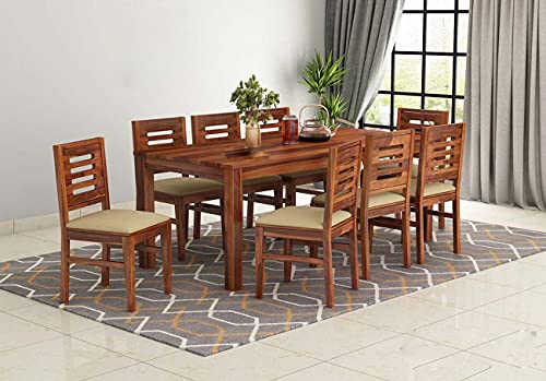 Image of Krishna Wood Decor Solid Wood Dining Table 8 Seater with Chair | Dining Room Set Furniture | Dining Table 8 Seater Set Wooden | Dining Table Set | Sheesham Wood | Teak Finish