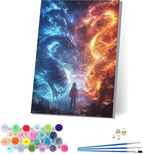 数字油絵 ドラゴン 大人用 DIY ペイントバイナンバー 炎 手塗り 絵 デジタル油絵セット ブラシとアクリル絵具付き 数字塗り絵 大人のクラフトアクティビティ Paint by Numbers ホーム オフィス装飾 誕生日プレゼント女性 40x50cm