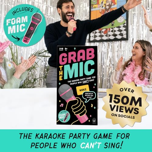 Lucky Egg Official Grab The Mic – Family Karaoke Board Game, 8+ Year Olds, 2-10 Players - Games for Bad Singers with 250 Lyrics (125 Cards) for Hilarious Game Nights & Birthday Party, Kids Gift