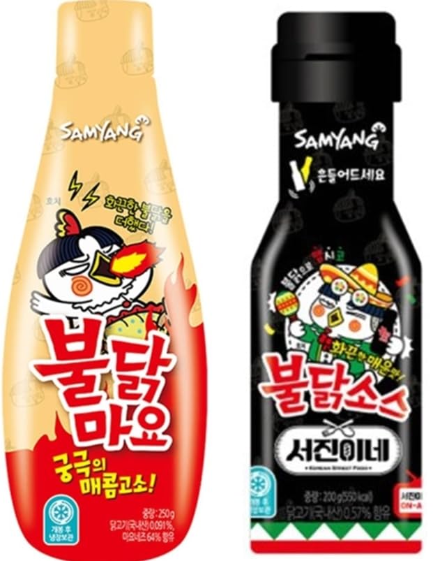 Bulldark Spicy Chicken Roasted Mayonnaise 1PC And SeoJinine buldak 1PC / Korean food/Korean sauce/Asian dishes Samyang K-food Mukbang [삼양 불닭소스 마요1PC 서진이네 불닥소스1PC]
