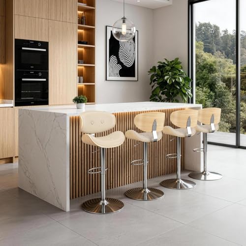 Image of Adjustable Swivel Bar Stools Chair,Counter Height Bar Stools with Back,350 LBS PU Leather Bar Stool for Kitchen Island,Upholstered Pub Stools with Footrest (Beige, Set of 4)