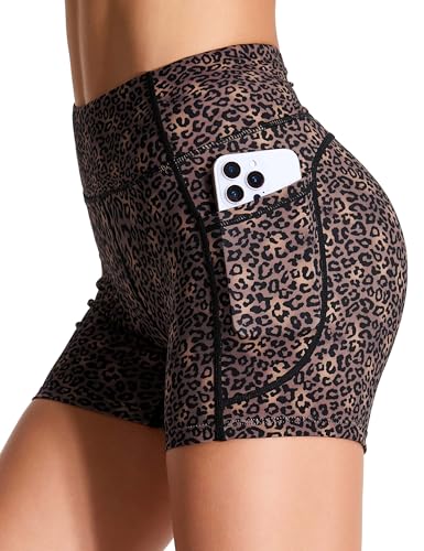 Image of THE GYM PEOPLE High Waist Yoga Shorts for Women's Tummy Control Fitness Athletic Workout Running Shorts with Deep Pockets