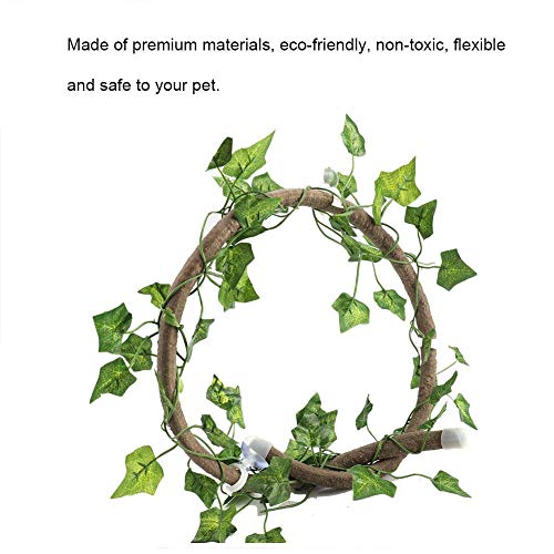 Pssopp Rettile Ramo rampicante Rettile Flessibile Viti Jungle Terrarium Rattan Pet Habitat Decor con Ventose e Foglia realistica per Geco lucertole Camaleonte(3.28ft Rattan + Foglie di