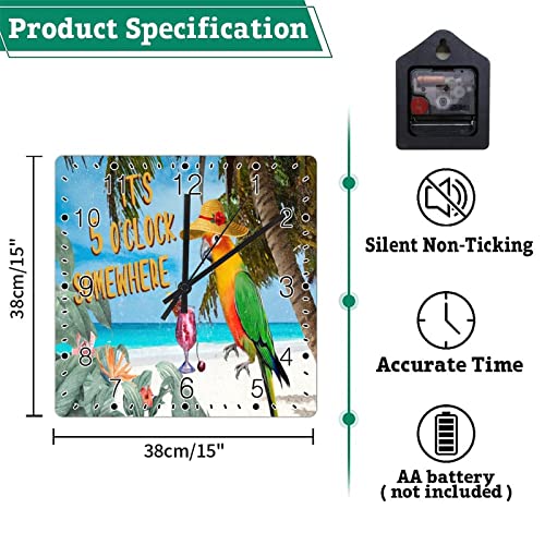 Horloge murale perroquet rustique colorée de 30,5 cm de diamètre