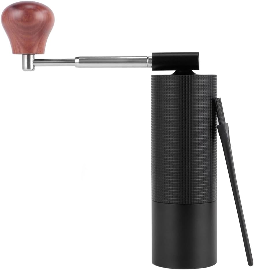 Manual Coffee Grinder with Foldable Handle, Adjustable Stainless Steel Conical Burr Coffee Grinder, Double Bearing Positioning Hand Coffee Grinder for Espresso to French Press, Black