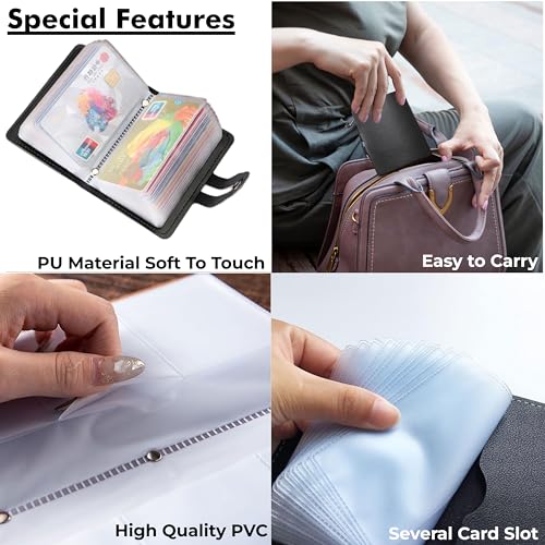 Image of Kraptick Card Holder Wallet - Slim Credit Card Holder, Visiting Card Organizer, Multi Slot Pocket Card Wallet with Secure Closure, Compact Travel Card Case (Blue&Black)