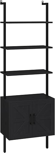 Miniatura 9 de Yusong Estantería de 73 pulgadas de alto con gabinete, estante de montaje en pared con escalera industrial, estantería de granja con marco de madera