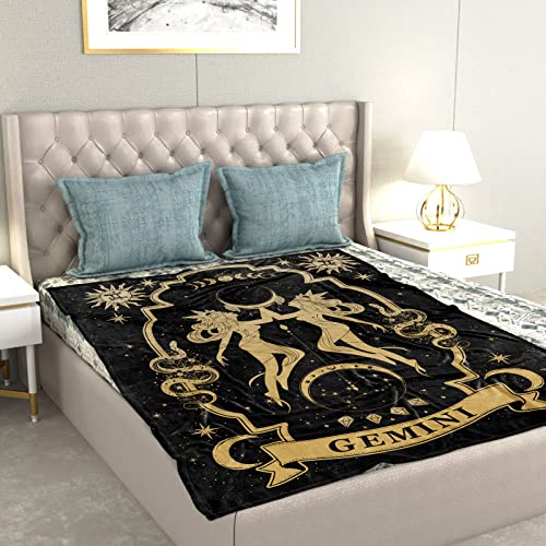 Gemini Gifts, Gemini Zodiac Blanket 60"X50", Gemini Zodiac Gifts For Women Moon Constellation Throw Blanket Astrology Decor Witchy Gemini Birthday Gifts Gothic Soft Blanket #TOP4