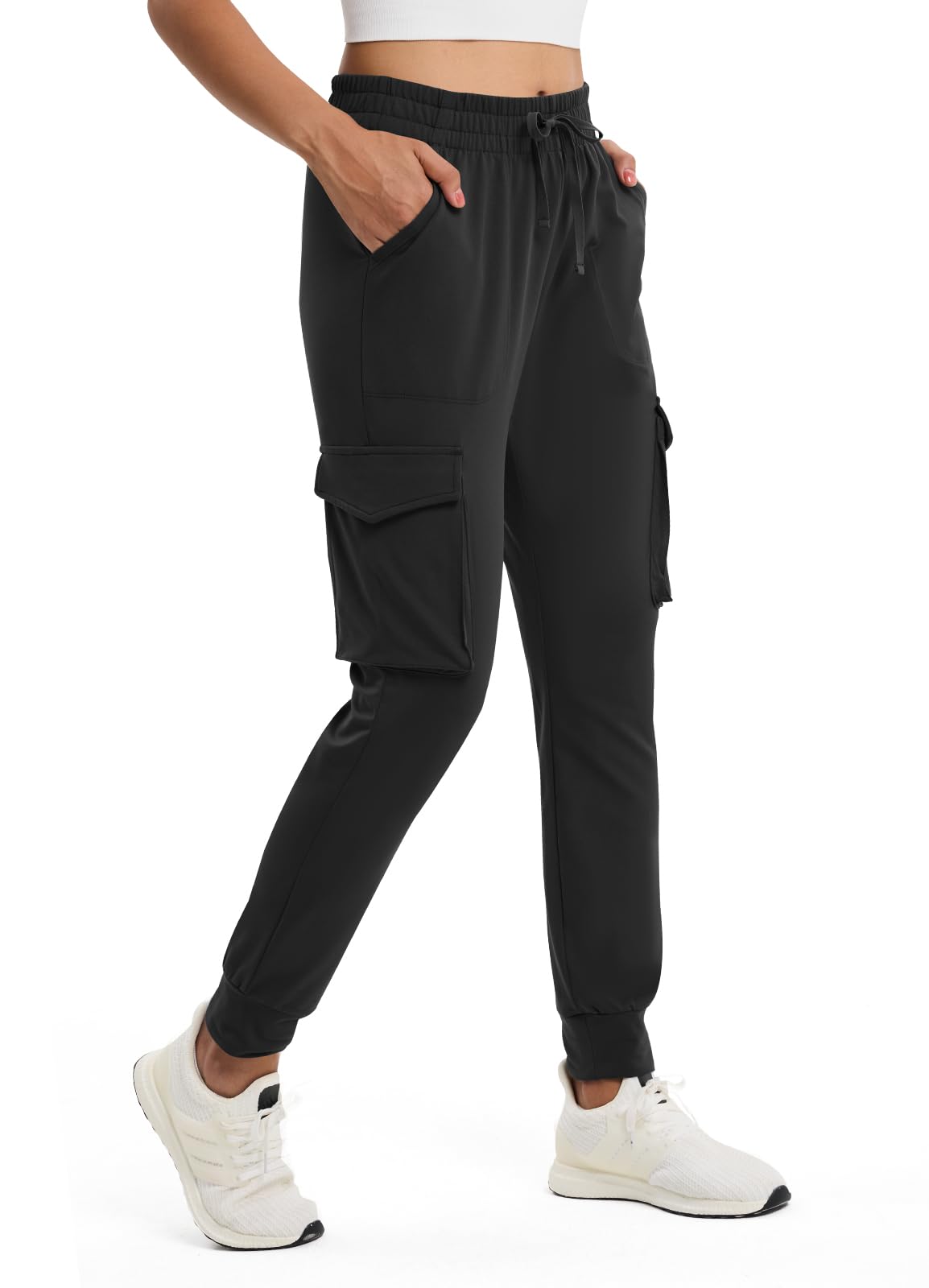 Emlovm Women's Clearance Fleece Lined Cargo Joggers Water Resistant Winter Hiking Pants Sweatpants Snow Running