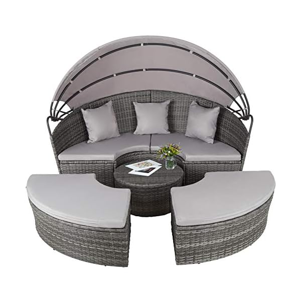 TecTake Aluminium poly rattan sun isle day bed lounger | width: 178 cm - Image 4