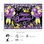 YinQin 180x120 cm Glitter Purple Golden Happy Birthday Party Backdrops Cloth 71x47 inch Photography Bday Backgrounds Black Purple Gold Happy Birthday Sign Banner Decorations for Girl Women - Image 5