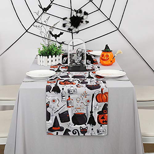 SoarDream Halloween Decoration Printed Table Runner 2 Pack 13x84 Inches Pumpkins Table Runner with Cat and Jack O\' Lantern Waterproof Table Runner