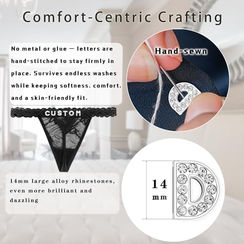 Image of Women's Personalized Thongs with Funny Rhinestone Letters, Custom Name Underwear Panties for Couples
