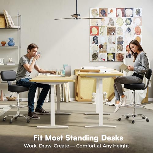 Image of SUPERJARE Drafting Chair with Back, Set of 3, Swivel Barstools, Adjustable Height Rolling Stool with Footrest, Standing Desk Chair for Counter Height Desk, Shop, Home & Kitchen, Clinic & Studio, Black