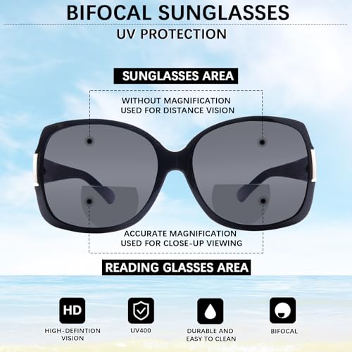 4 Pack Bifocal Reading Sunglasses for Women Fashion Sun Readers UV400 Protection Vintage Oval Sun Reading4