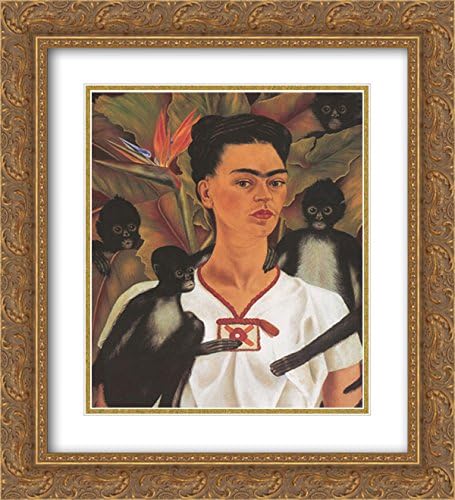 Frida Kahlo 2X Matted 20x24 Gold Ornate Framed Art Print 'Self Portrait with Monkeys'